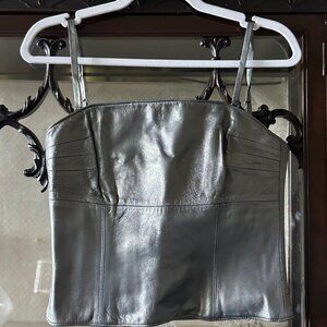 Vintage silver/gray genuine leather top with spaghetti straps. Size 4. $40